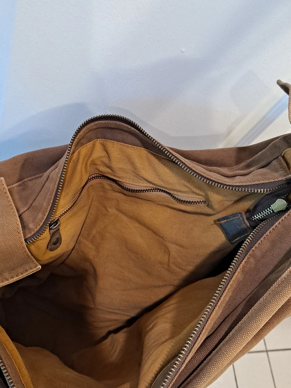 Waxed Canvas Messenger Bag for Men - Tan